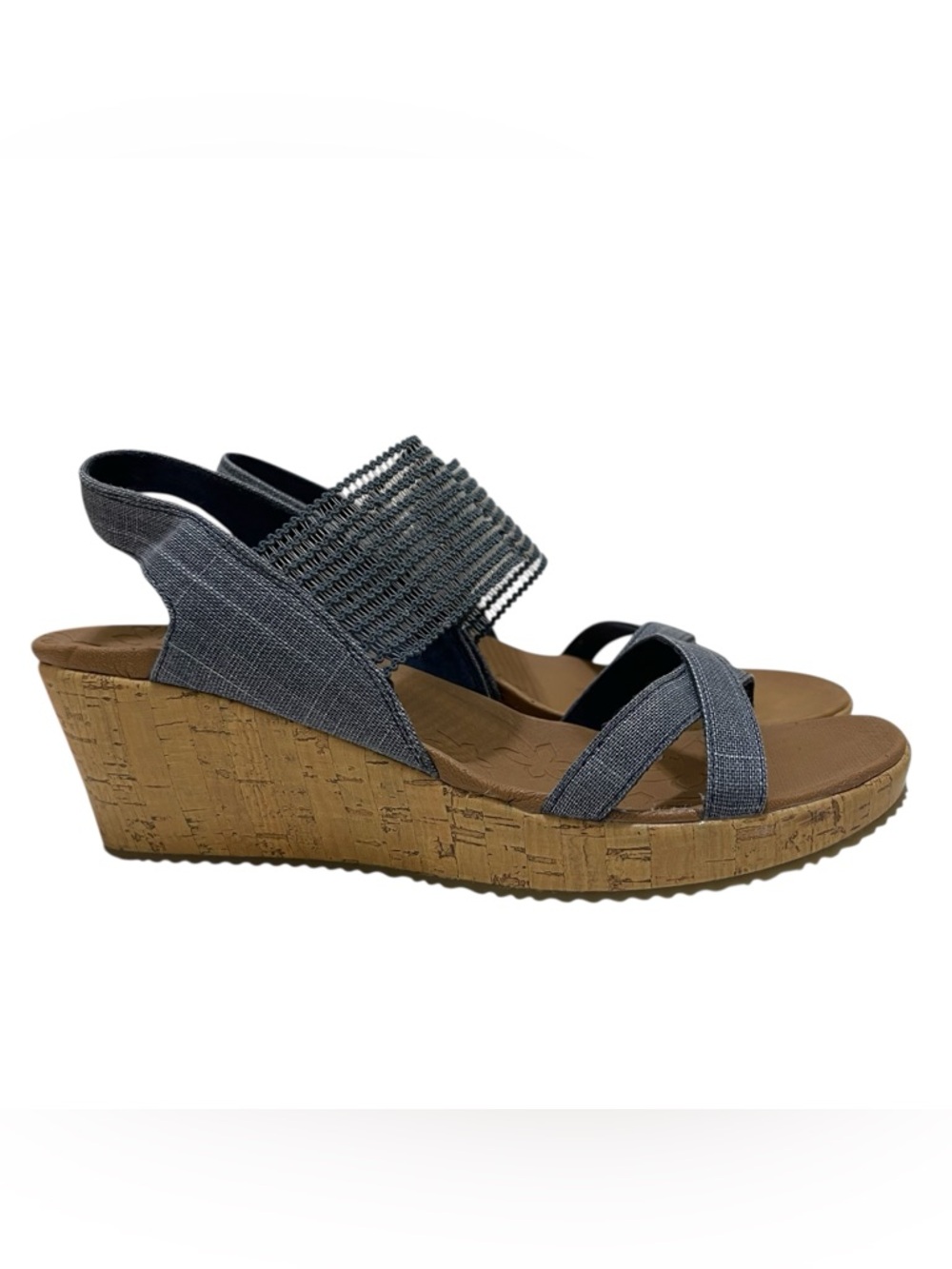 Skechers Beverlee Women’s Size 10 US Wedge Sandals Textile Blue Casual 31723